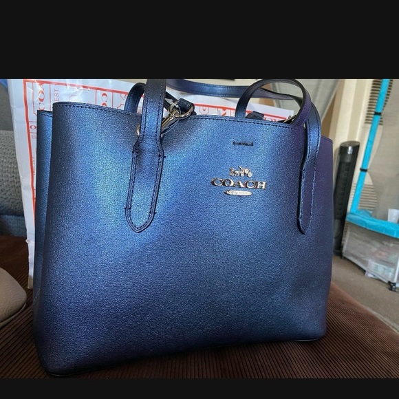 Coach Handbags - Coach Metallic Blue Tote Bag